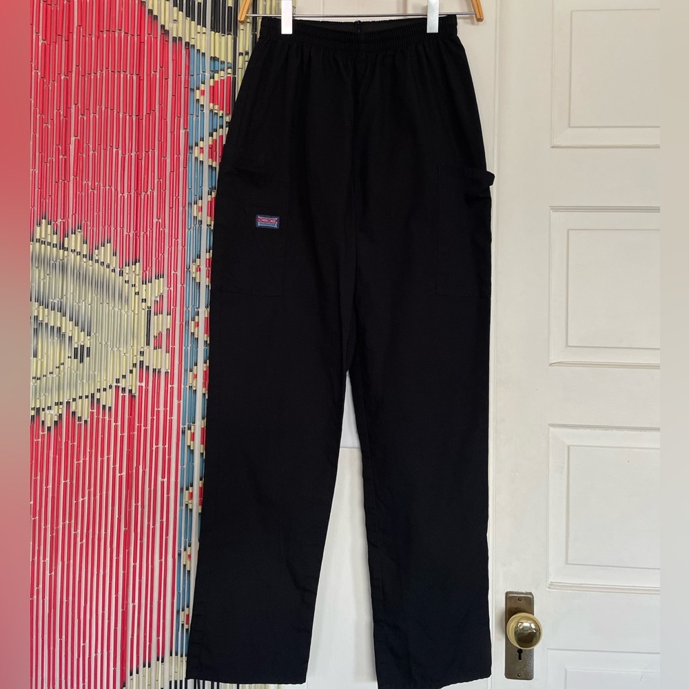 Cherokee Black Cargo Scrub Pants with Elastic Waistband